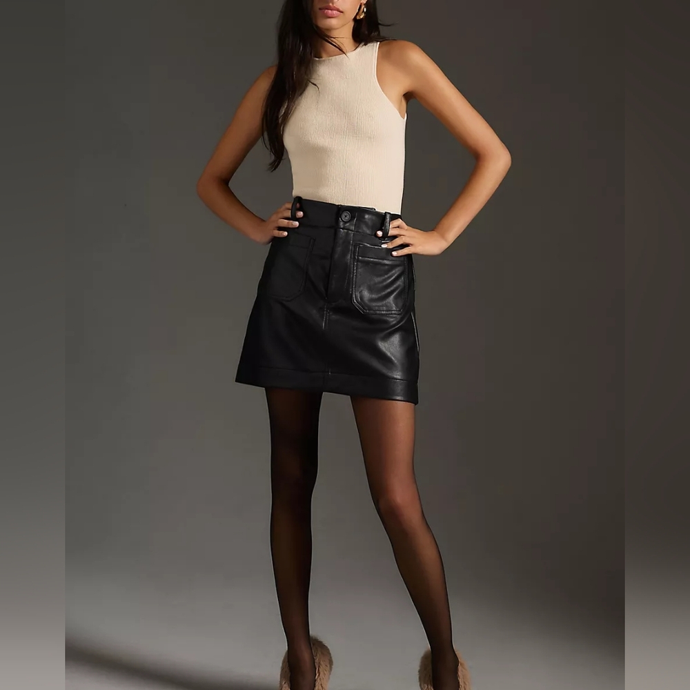 Anthropologie The Colette Faux Leather Mini Skirt by Maeve Black Small